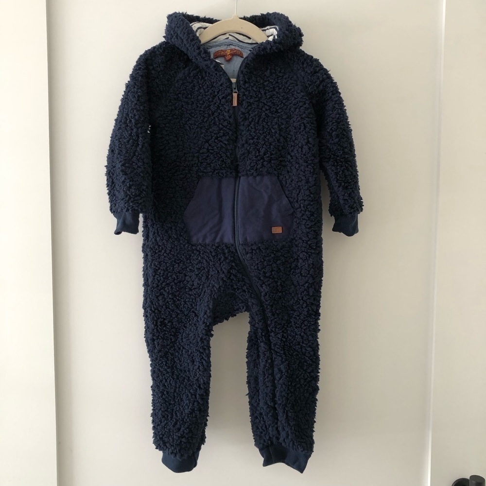 7 For All Mankind Blue Sherpa Baby Jumpsuit 24M